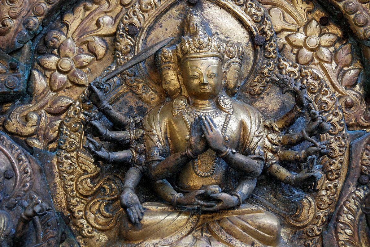 17 Kathmandu Valley Sankhu Vajrayogini 2-Roofed Temple Gilded Torana With Tantric Form of Amitabha Close Up 